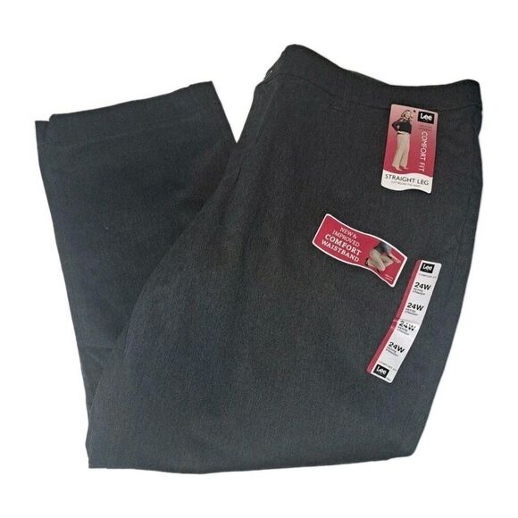 Lee Pants - Lee Comfort Waistband Womens Size 24W Petite Gray Dress Pants 48x27 New With Tag